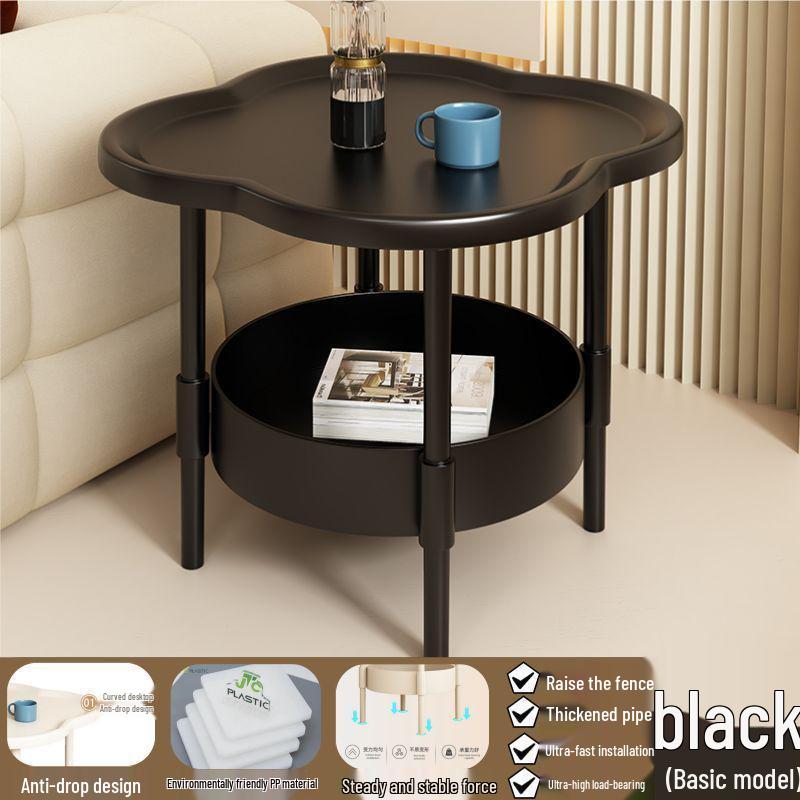 Nowoczesny Minimalistyczny Kremowy Stolik Nocny Koniczyna Czterolistna z Zakrzywioną Powierzchnią i Przechowywaniem