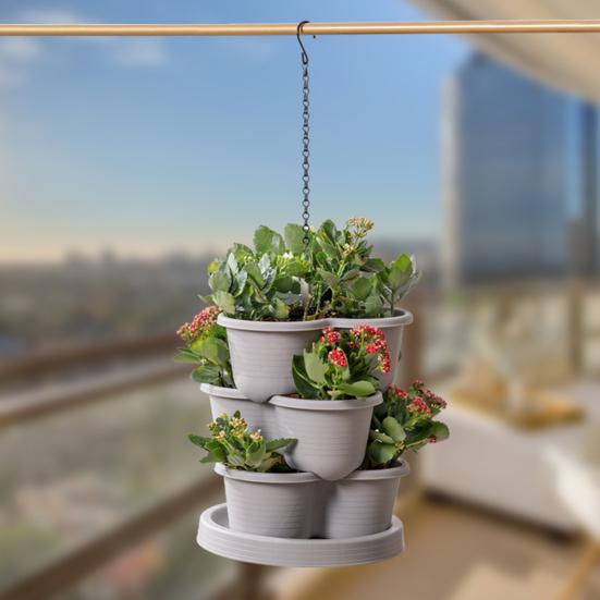 Stackable Flower Pot Vertical Garden Planter with Water Drainage Multi-tier Planter Tray with Wheels for Growing Vegetables And Succulents
