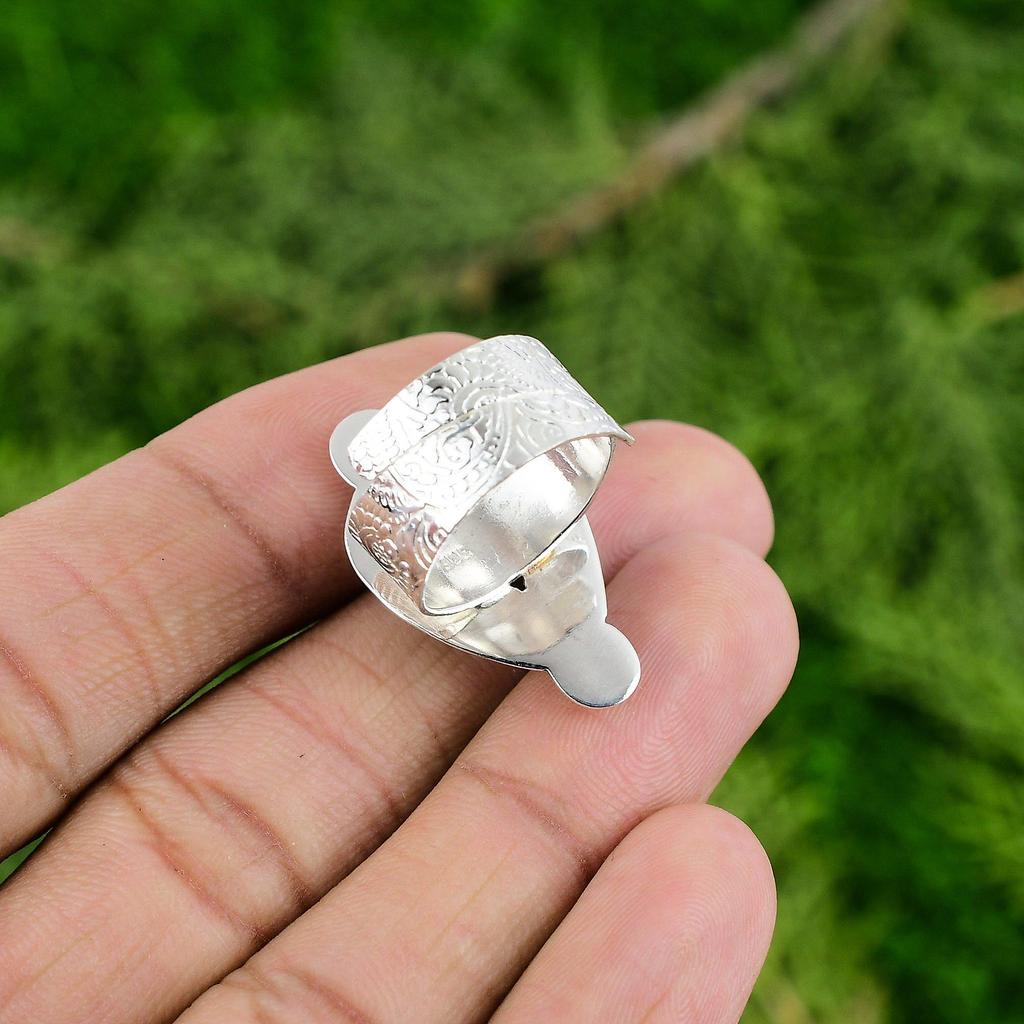 Gift For Women Stackable Adjustable Ring 925 Silver Natural Ocean Jasper