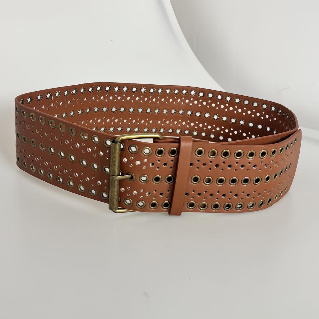 A New Punk Style Wide-waist Belt with Riveted Air Holes and Hollowed-out Designs, Featuring A Hip-hop Style of The European and American Hot Girls