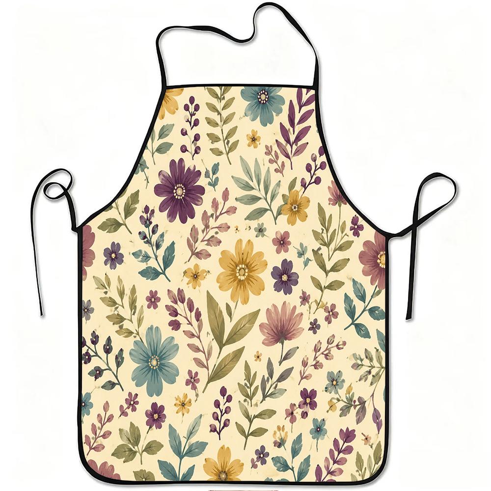 1pc Vintage Watercolor Floral Apron with Adjustable Waistband - Durable Easy-Clean Polyester Suitable for Cooking, Gardening, Picking, Christmas & Hal
