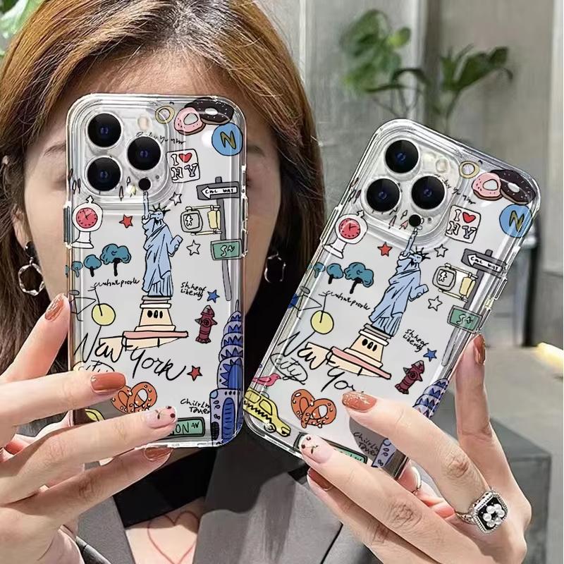 A City Graffiti Pattern Clear Phone Case For iPhone 11 12 13 14 15 16 17 Pro Max Mini XS X XR 15 Plus 16E 17 Air Soft Cover