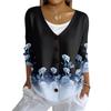 Women's Fashion Casual Knit Sweater Button-Up Floral Print Cardigan Jacket