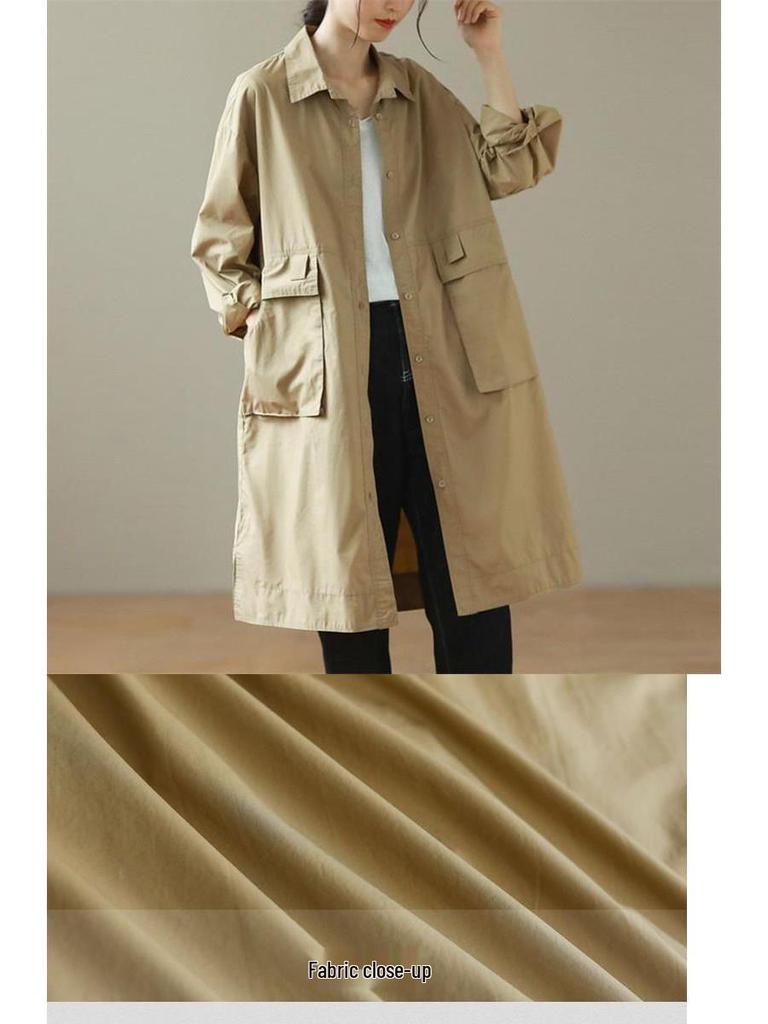 Women's Mid-Length Autumn Trench Coat - Casual Style Cardigan Outerwear