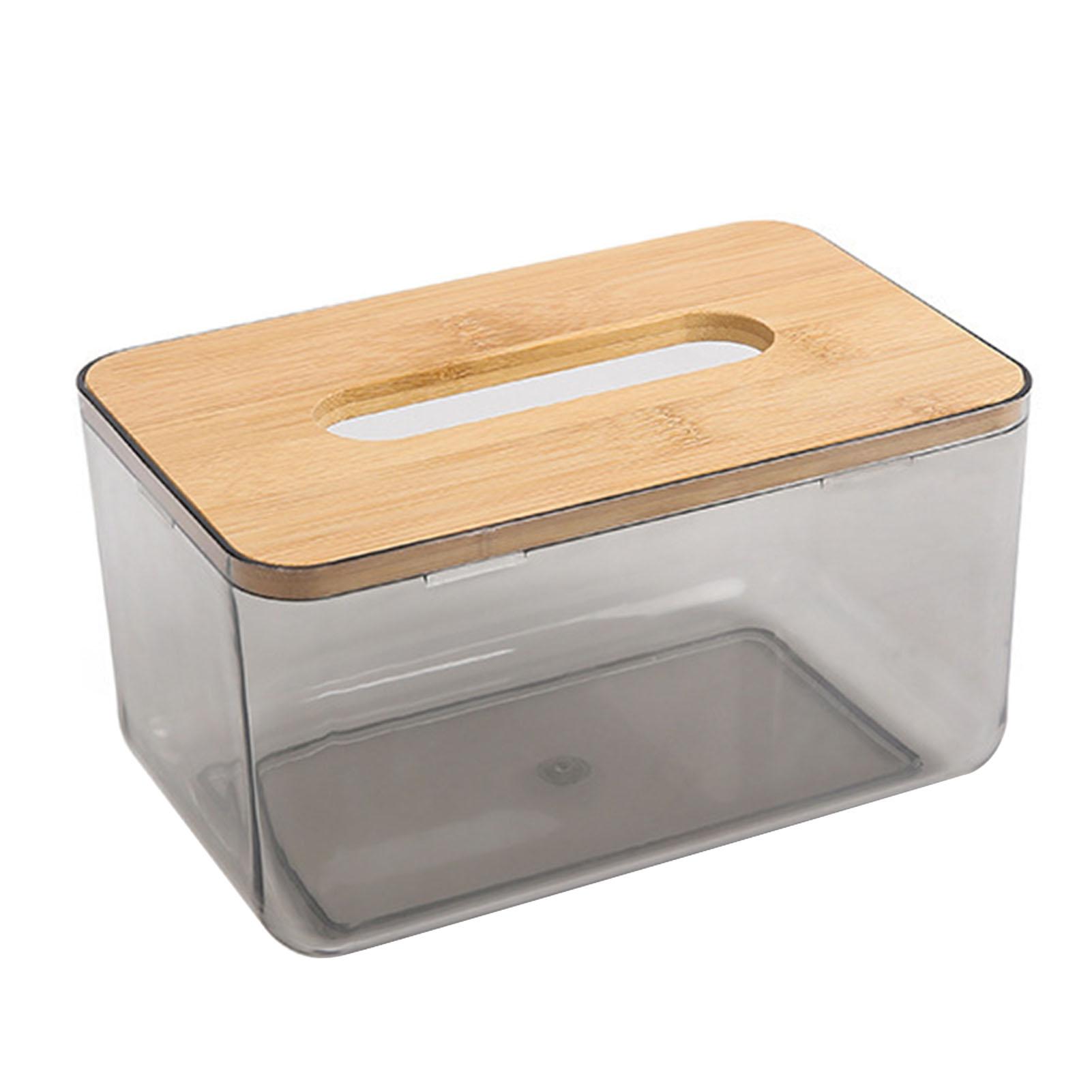 

Clear Tissue Dispenser Box Stylish Large Capacity PET Wood Napkin Box Holder for Bathroom Kitchen