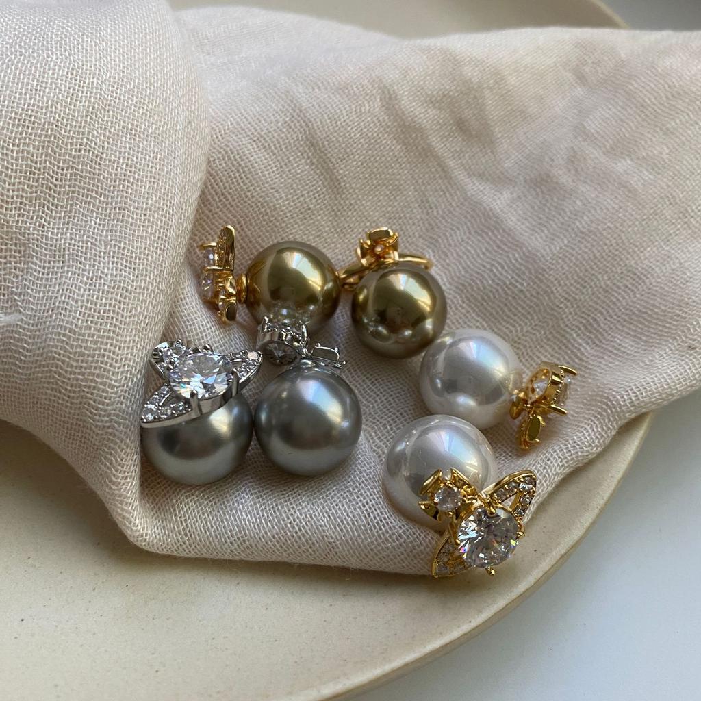 Personality Saturn Big Pearl Earrings Fashion Ins High Sense Front and Rear Earrings Personality Temperament Niche Design Women