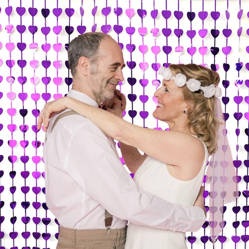 10PCS Glittering Heart Design Metallic Tinsels Curtains 1m X 2m Photo Booth Wall Decors Wedding Anniversary