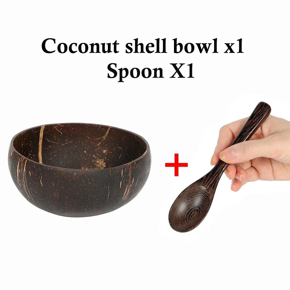 Natural Coconut Bowl wooden Sets bowl Protection Coconut Wood tableware Spoon Set Kitchen Environmental Wooden Kitchen Tableware