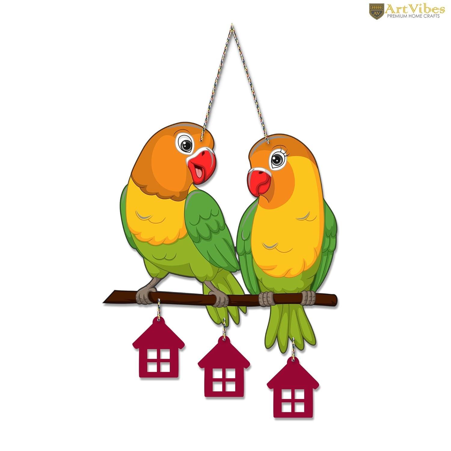 

Cute Pair of Parrot Wooden Wall Hanging for Home Decoration | Garden Balcony | Office | Cafe | Decorative Door Hanging | Festive Decor Onesize