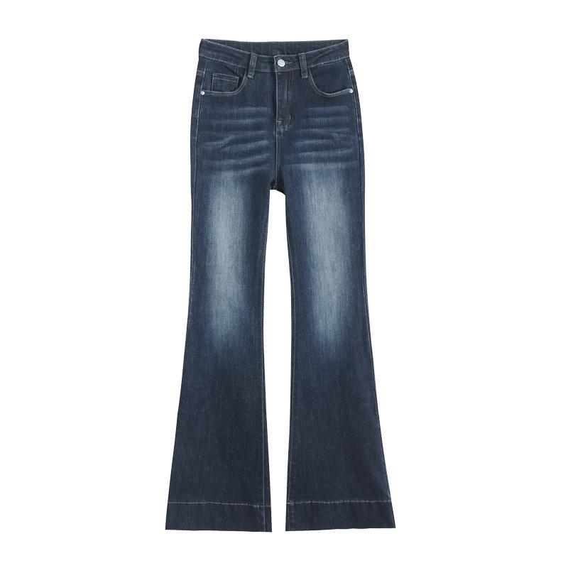 High-waisted Retro Jeans for Women with A Slim Autumn and Winter New Style Slim Floor Horn Horseshoe Plus Velvet Pants