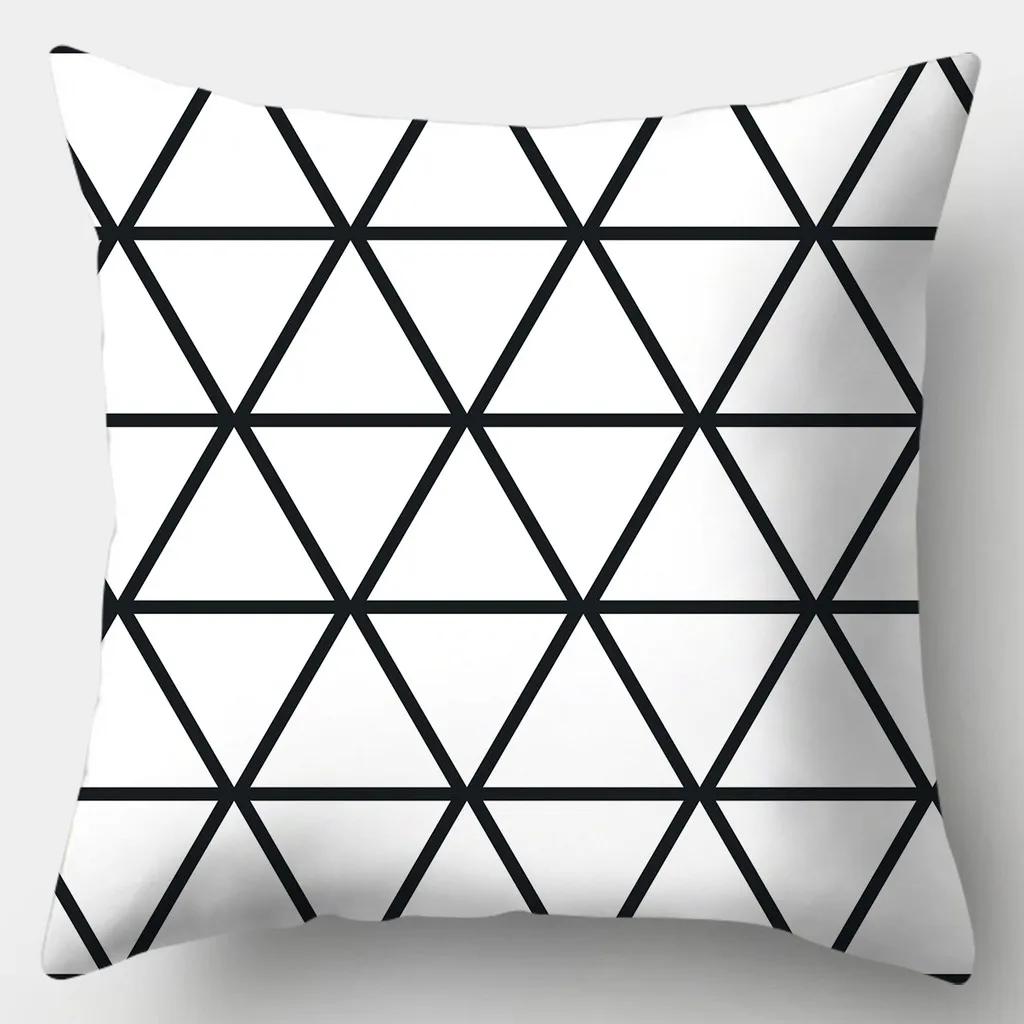 Black And White Pillowcase 45Cmx45Cm Square Sofa Pillow Cover Stripes Leaves Pattern Cushion Cover