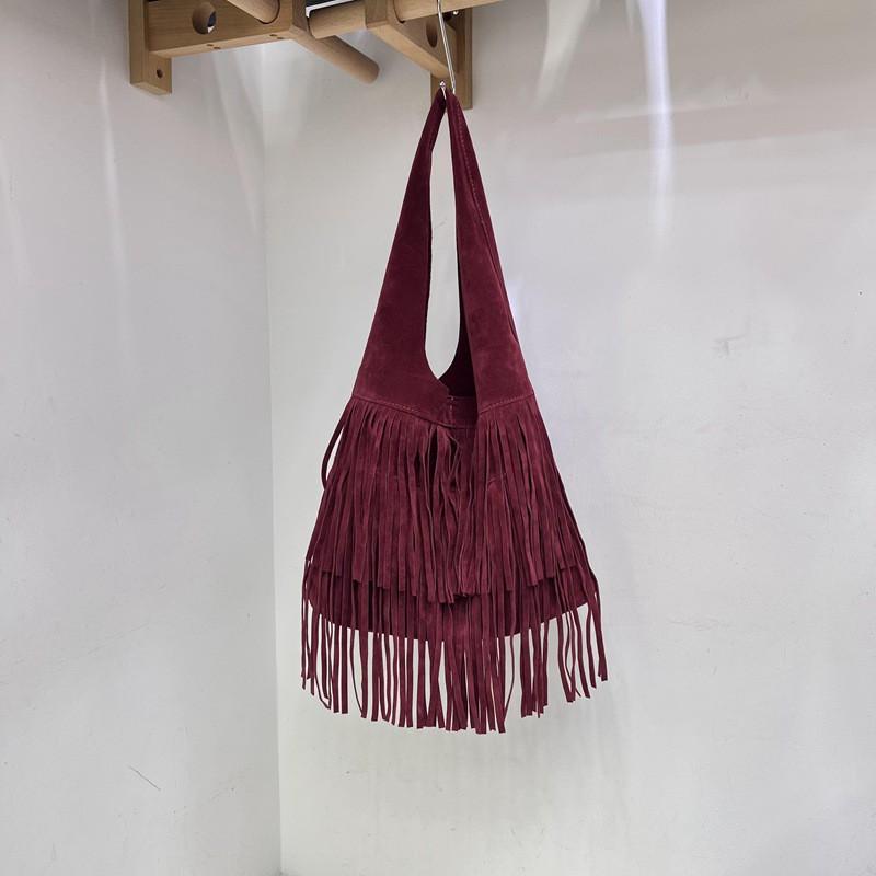 Miękka zamszowa mini torebka na ramię z frędzlami Duża pojemność Codzienna torebka crossbody damska