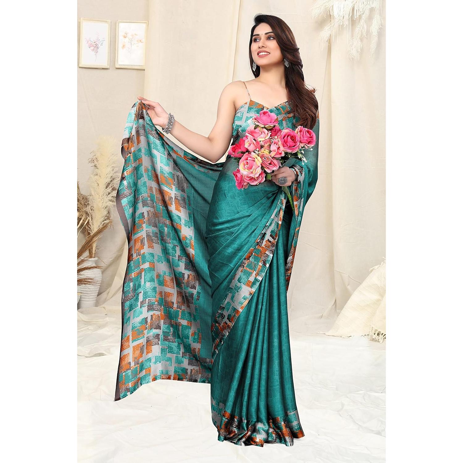 

Chiffon Texture Border Printed Women s Saree with Blouse Piece (Need To Be Stitched As Per Size And Fit)