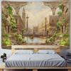Balcony City Castle Hill Green Plant Landscape Printing Tapestry  Cheap Hippie Wall Hanging Bohemian Wall Tapestries