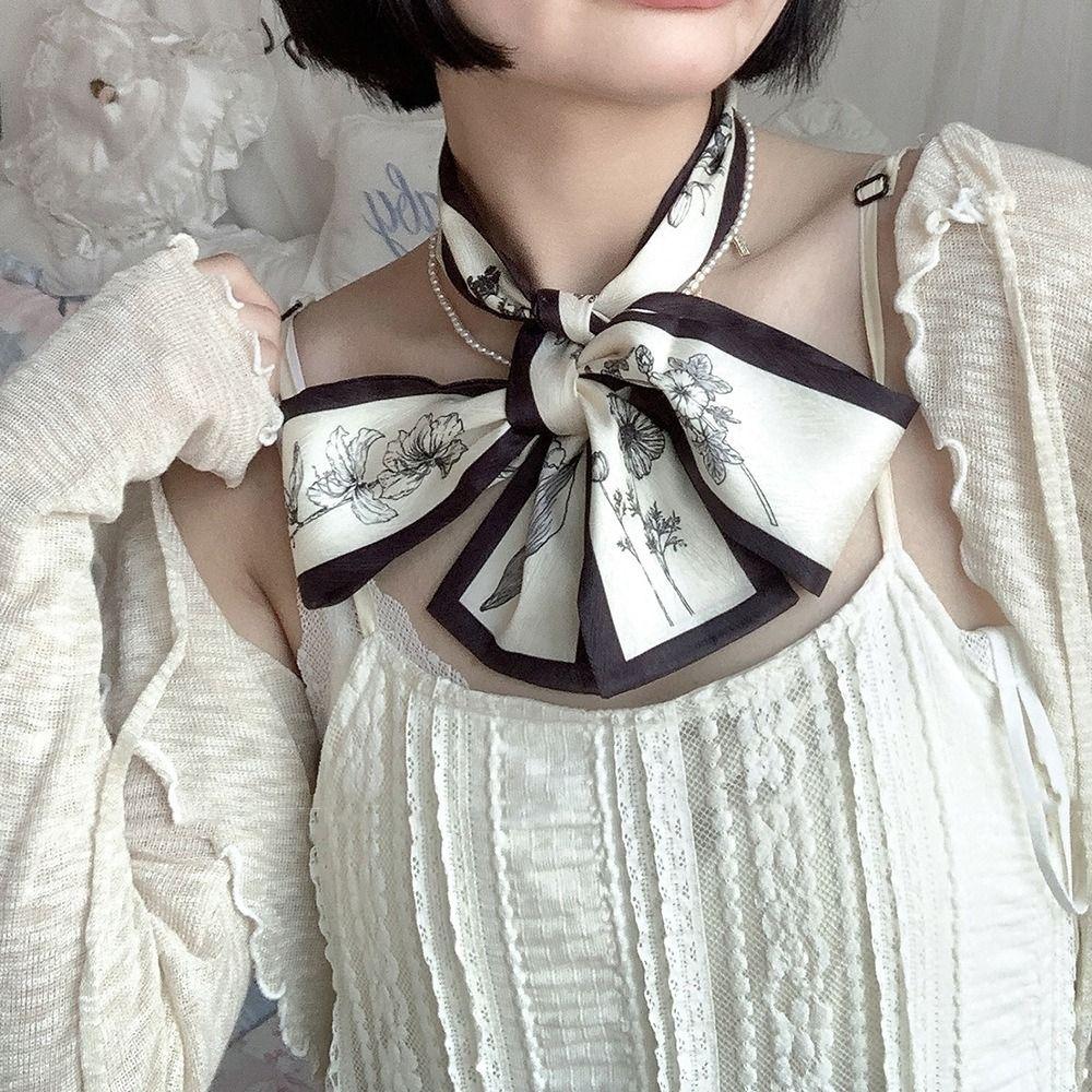 

Scarves Ins Long Scarf Fashion Hair Bands Flower Silk Scarf Women Hair Ribbon Satin Silk Scarves