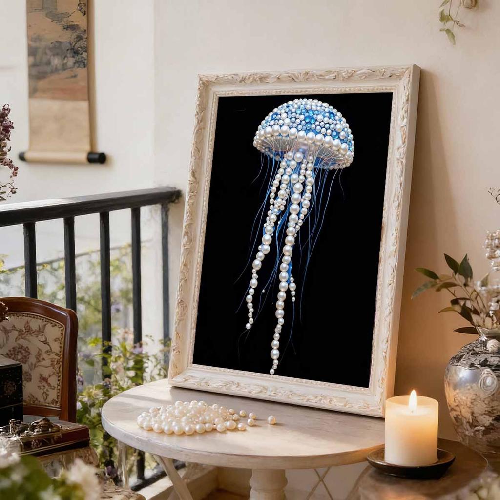 DIY Diamond Art Pearl Painting Kit for Adults,Jellyfish Special Shaped Pearl Art Painting Wall for Home Office Decor Handmade Gift