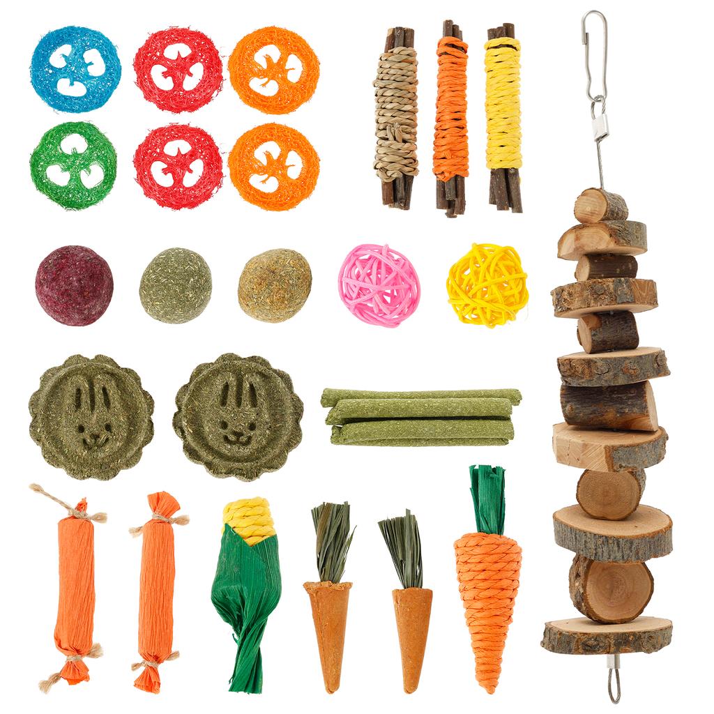 28Pcs Hamster Chew Set Wood Pet Rabbit Guinea Pig Dragon Cat Fun Toy Interaction Rabbit Tooth Grinding Set Small Pet Supplies