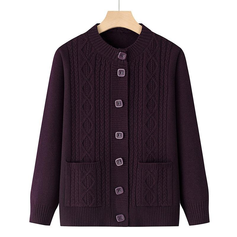 Fashionable Autumn Loose Knitted Cardigan Outer Sleeve Jacket for Middle-aged and Elderly Red Sweater for the Elderly