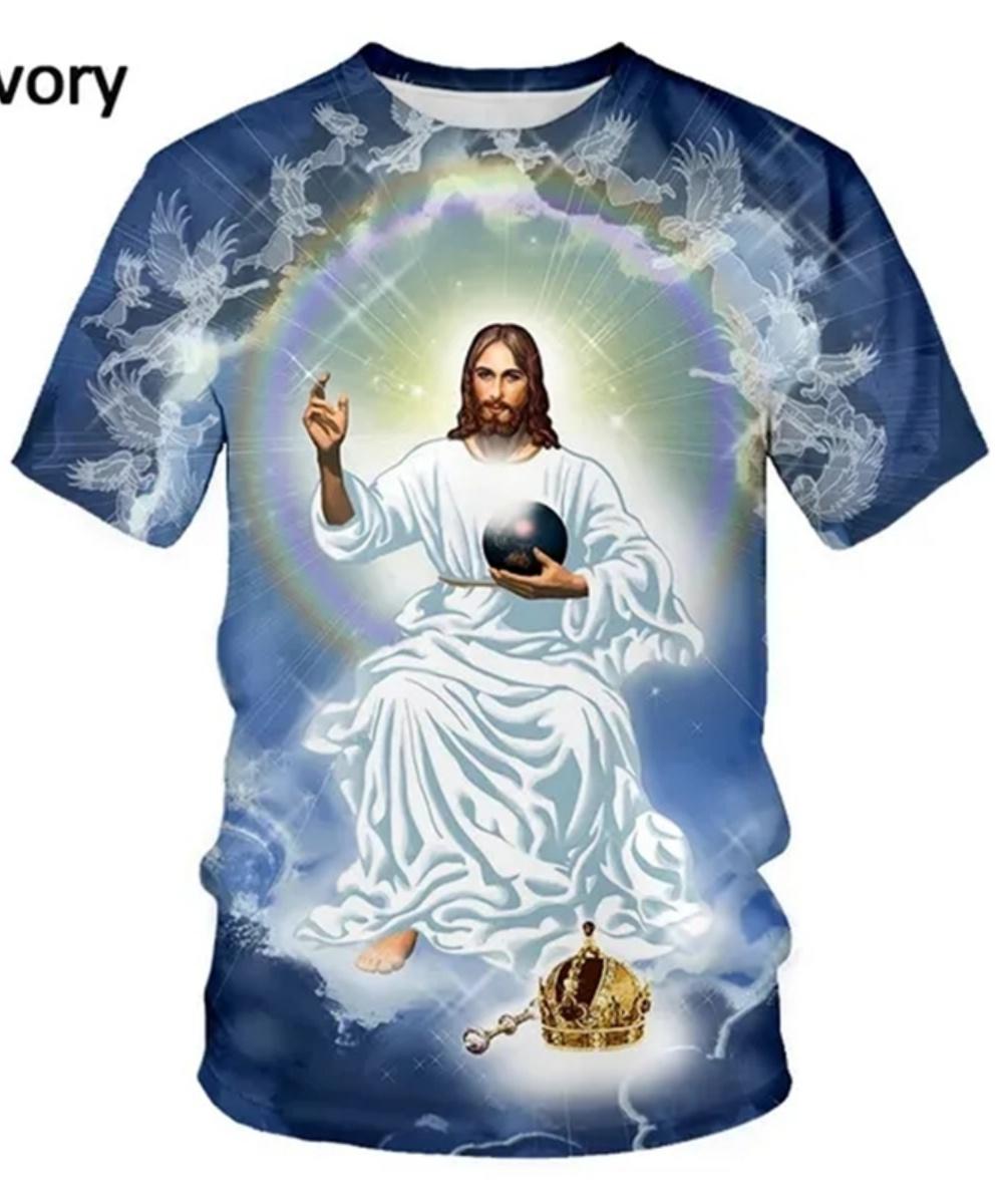 

Summer Round Neck 3D Jesus Pattern Print Top Fashionable Casual Short Sleeved Men s T-shirts L