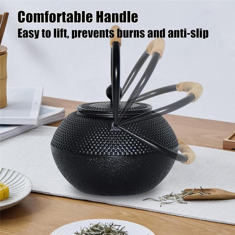 

M-Modern-Cast Iron Tea Pot - Twine Handle Teapot Kettle With Infuser And Enameled Interior For Stove Top, 1.2L/40 Oz чёрный