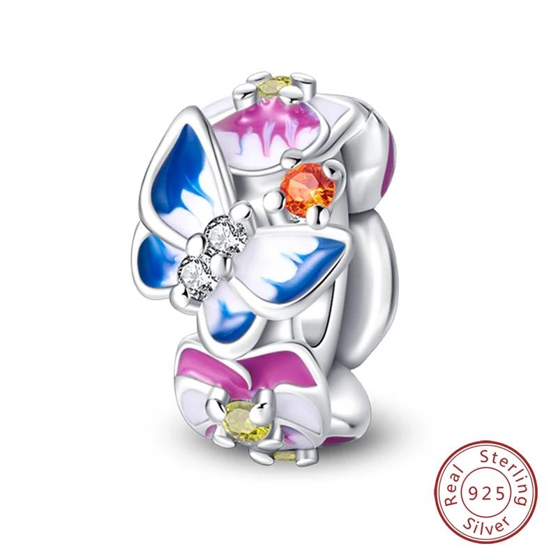 Springtime Copper Sparkling Zircon Colorful Butterfly Charms Beads Fit Pendants Bracelets Diy Birthday Jewelry Gift