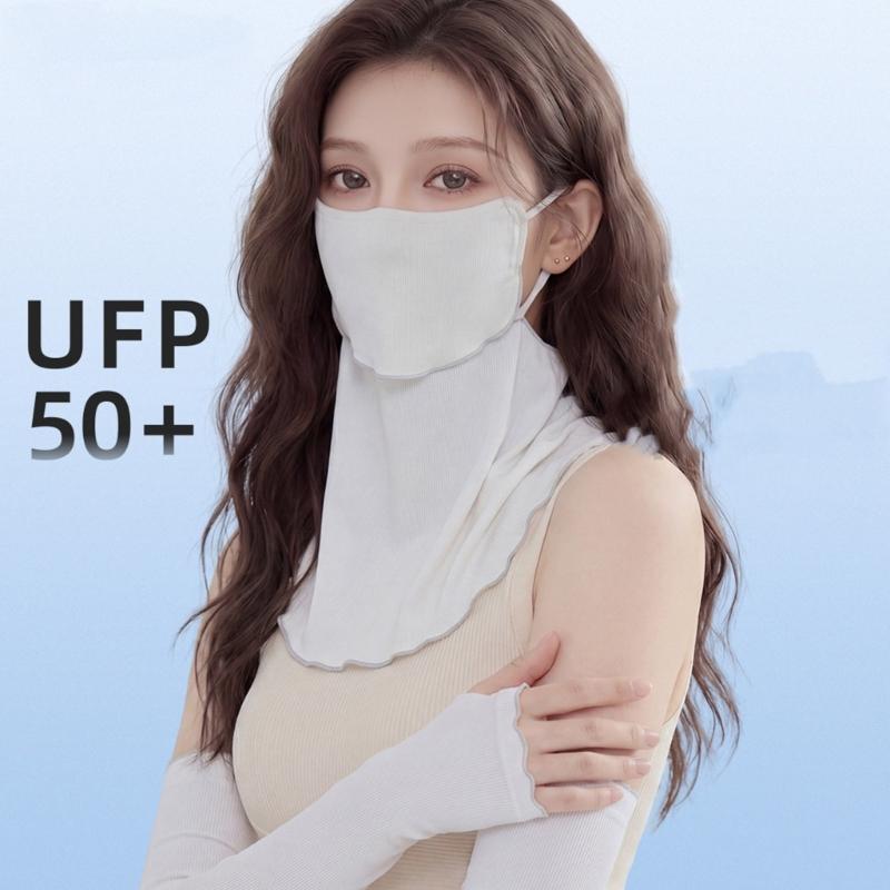 Ruffle Trim Face Cover for Women Sun Protections Half Face Mask with Neck Shielding for Outdoor Cycling Hiking Commuting