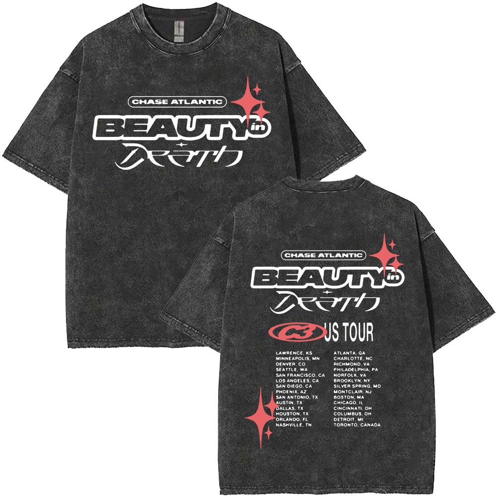 Chase Atlantic Ztraceni v Evropě a UK Turné 2025 Album Vintage Praná Pánská Hip Hop Gotická Trička Streetwear s Krátkým Rukávem