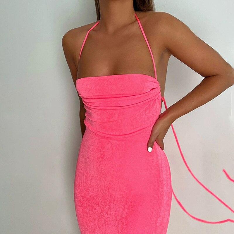 Sexy Backless Maxi Dress Spaghetti Strap Bandage Green Bodycon Dress For Women Fashion Summer Club Party Dresses 20960