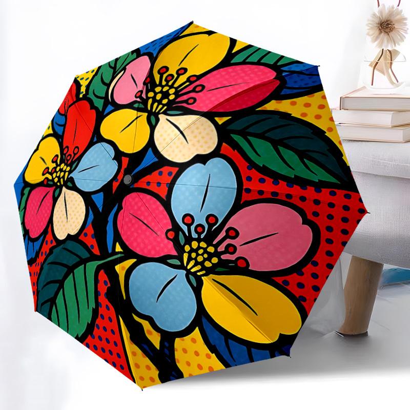 1PC Floral PopArt Automatic Folding Umbrella, Portable & Foldable Design with 8 Ribs, 12