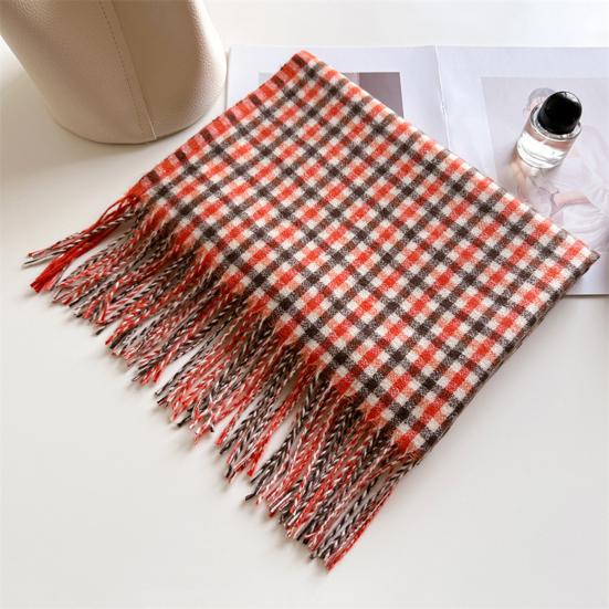 Women Scarf Plaid Print Knitting Shawl with Tassel Decoration Warm Scarf Versatile Comfortable Hair Accessory