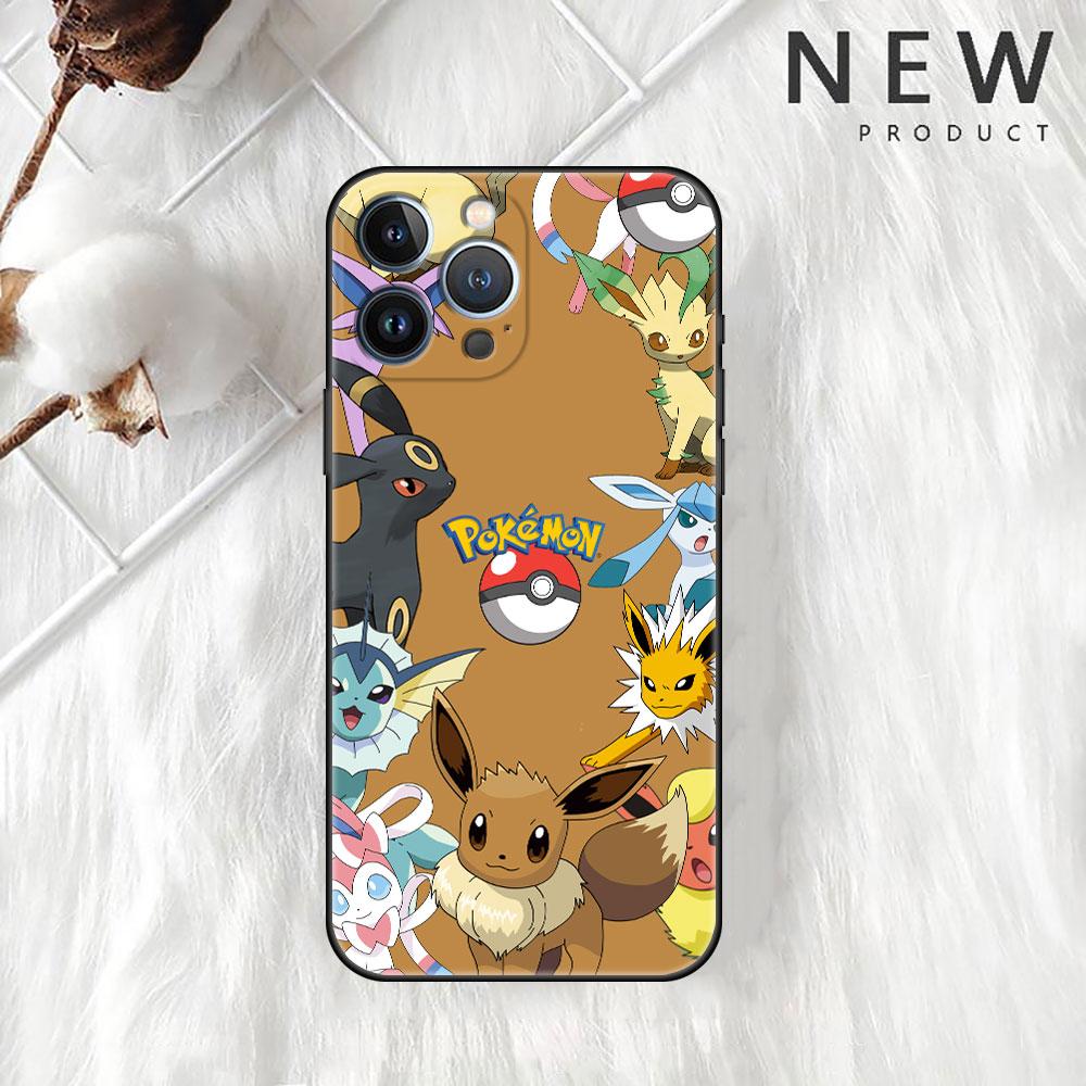 כיסוי לאפל אייפון 11 13 14 12 פרו 7 פלוס XR X XS מקס 6 6S 13 פרו מקס סיליקון שחור פונדה לטלפון פיקה פוקימון חמוד