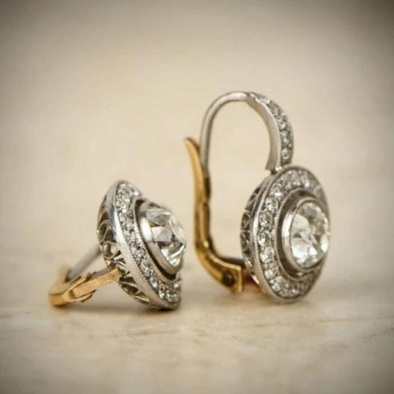 Exquisite Round Drop Earrings White Stone Copper Color Earrings Women Jewelry