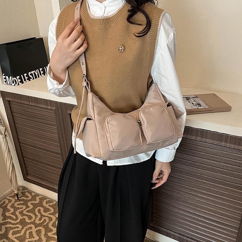 Yogodlns Simple Retro Shoulder Bags for Women Outdoor Travel Ladies Multi-Pocket Crossbody Bag Solid Color Girl Hobos Tote Handbag