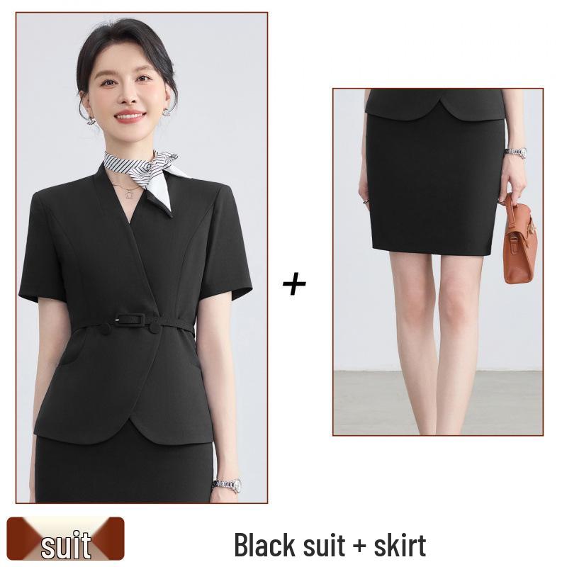 Women's Summer Short-Sleeved Professional Suit - Elegant Workwear for Hotel, Jewelry Store, and Salon Reception