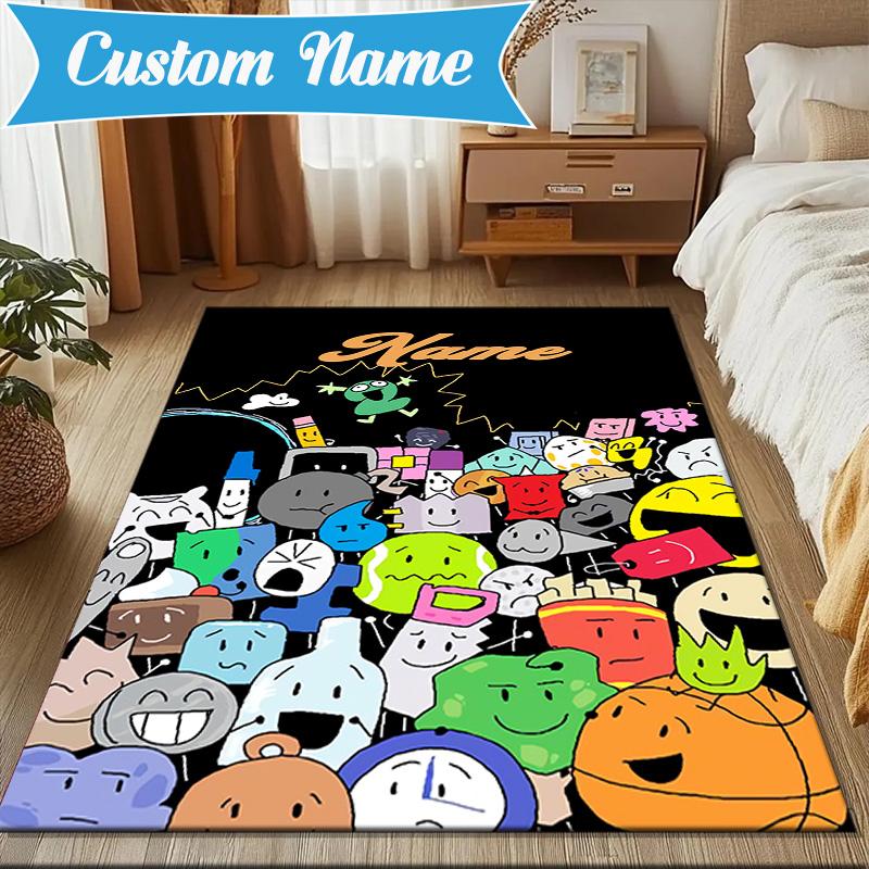 Custom Name Cartoon Dream Island Rug for Living Room, Game Rooms, Office, Bedroom, Floor Mat Playful Design, fan gifts Christmas decor