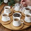 Ceramic Coffee Cup and Saucer Set Wooden Pallet Concentrate Cup 6-piece Set Ceramic Glass Cover Snack Bowl Afternoon Tea Sets