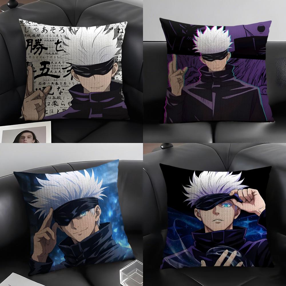 J-Jujutsu Kaisenn Go-Jo Satoru Cushion Cover Natural Linen Organic Fabric Double-Sided Printing Sofa Home Decor Gift Pillow Case