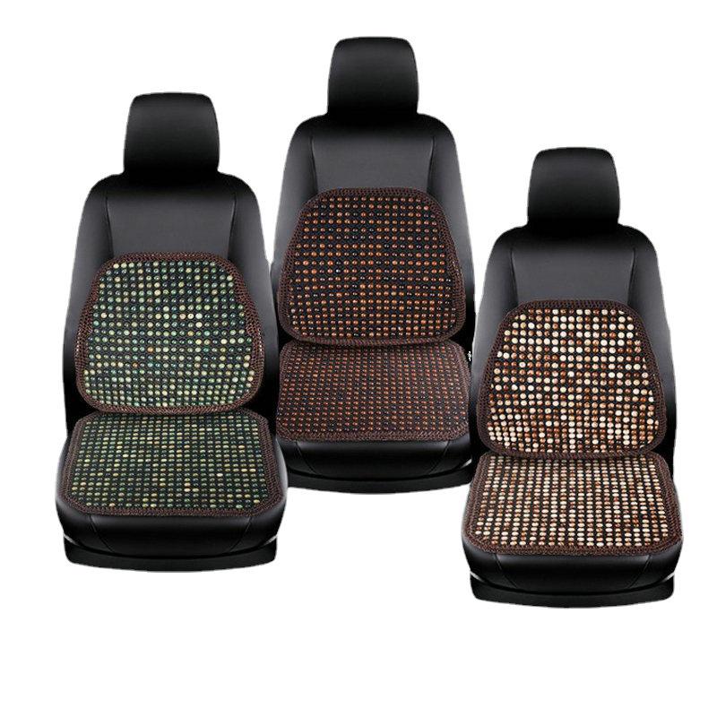 Four Seasons Universal Car Seat Cushion Set: Cooling Summer Pad with Breathable Wooden Beads and Bodhi Rattan Mat