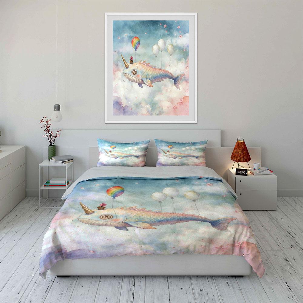 Fantasy Fish Balloon Decor Set Soft Comfortable Duvet Cover Bedding Set Included 1*Duvet Cover & 2*Pillowcases, Gift