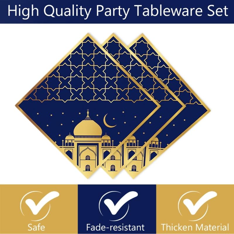 Elegant Disposable Dinnerware Set for 8 Guests Plates Cups and Napkins for Muslims Eid Festival Festive Celebration