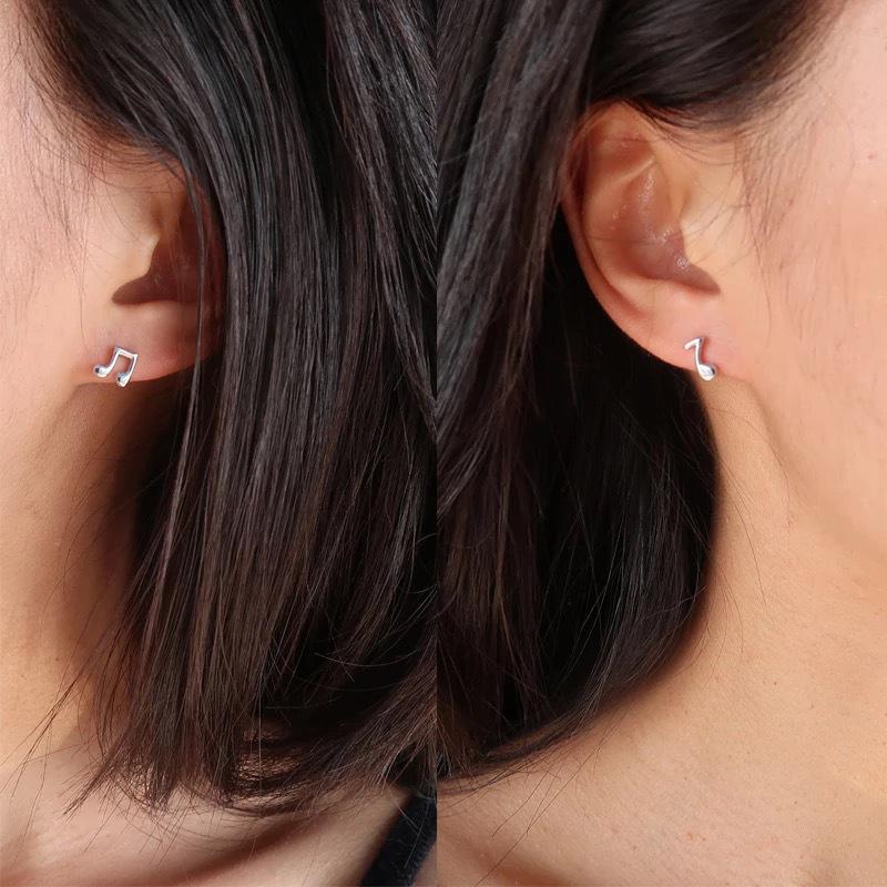 Beixi Asymmetrical Musical Note Stud Earrings - Elegant S925 Sterling Silver, 2025 Style for Women.