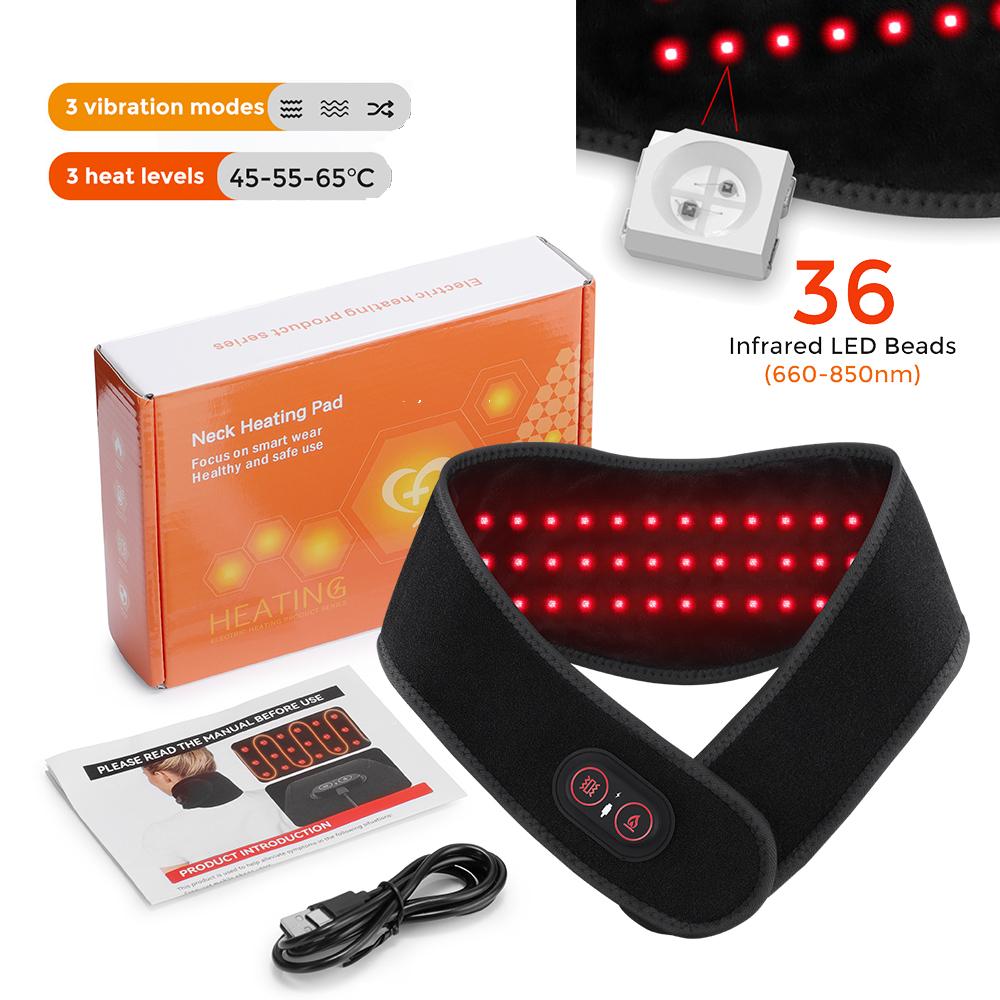 

Cordless Heated Neck Wrap 660-850nm Infrared Red Light Therapy Vibration Neck Massage Belt for Lower Back Shoulders Heating Pad чёрный
