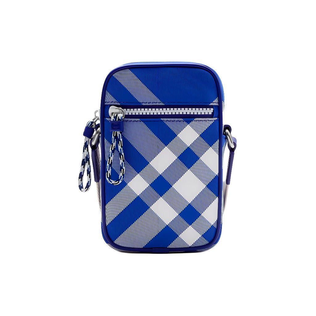 Burberry Check Pattern Adjustable Shoulder Strap Zipper Closure Nylon And Leather Phone Bag Kids Shoulder Bag Knight-Blue 80782981 Basic Set (Bag+Dust Bag)
