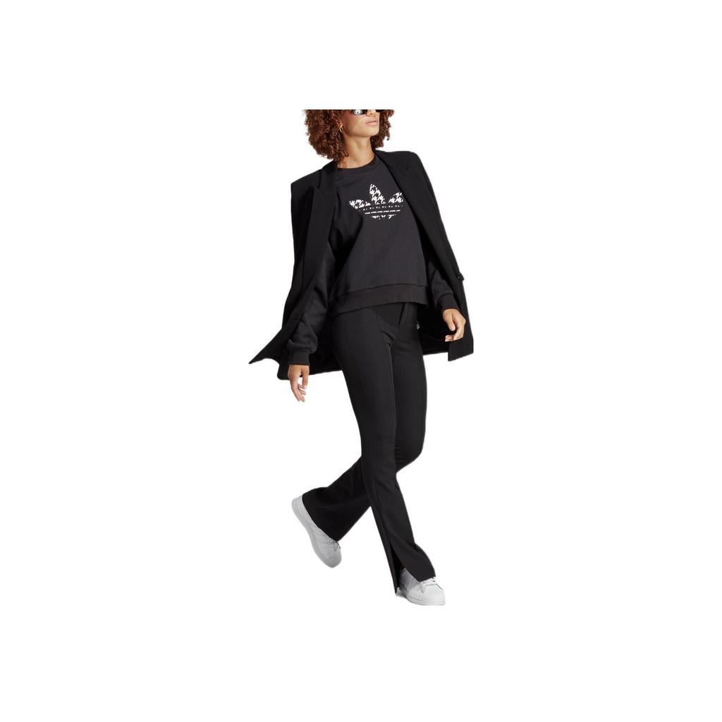 Adidas Originals Trefoil Logo Print Crew Neck Sweatshirt Women Tops Black IC5147