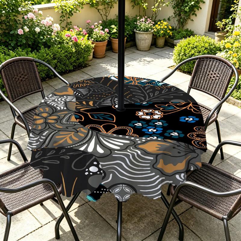 Outdoor Round Tablecloth With Umbrella Hole Patio Garden Deck Waterproof Oil Resistant Drop Cloth