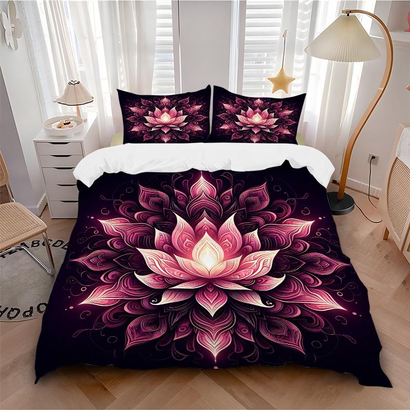 

3pc Lotus Mandala Cover Set - 1 Quilt Cover + 2 Pillowcases, All Seasons Bedroom Setting, Perfect for Home007 135x200cm