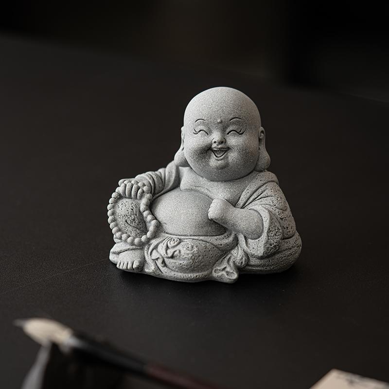 Maitreya Buddha Teetier-Ornament Haus Grüner Sandstein Schreibtisch Aquarium Landschaft Topfpflanzen Dekoration