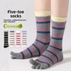 Striped Five-fingered Socks for Women, Mid-length Sports Anti-odor and Sweat-absorbing Socks, Girls' Spring and Autumn Ankle Socks