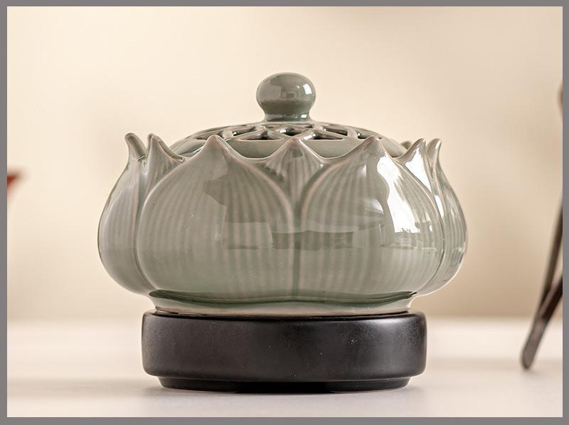 

Celadon Lotus Electronic Incense Burner High TemperatureTimed Temperature Control Household Creative Censer Religious Supplies