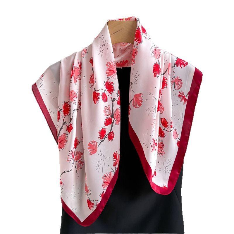 70Cm Small Square Scarf Imitation Silk Scarf Headscarf Spring And Summer Flower Dance Printed Scarf Scarf Professional Versatile Scarf